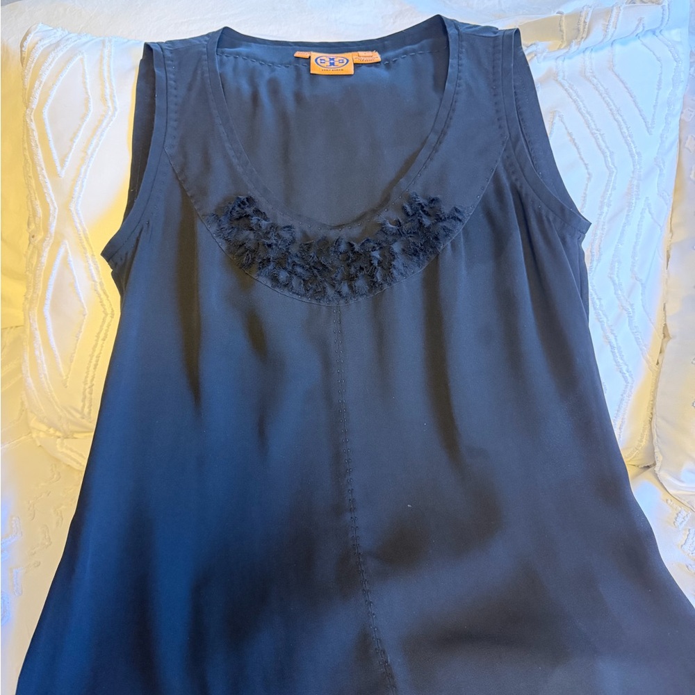 Tory Burch Black Sleeveless Blouse Size 6 Textured Neckline Top